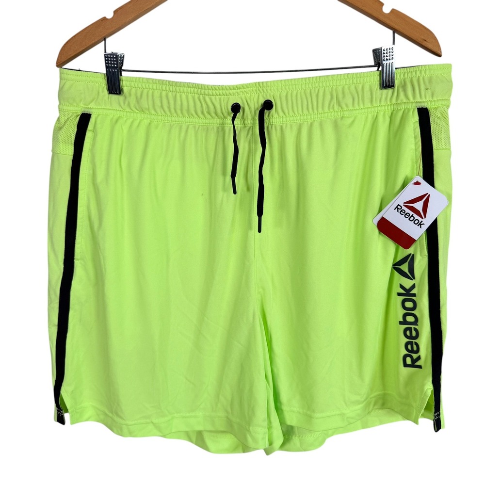 Reebok Athletic Shorts Mens XL Neon Lime Green 6" Inseam Zipper Pocket